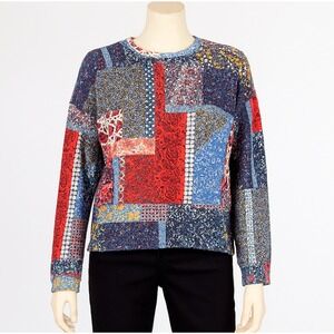 Zara Trafaluc TopWomens Patchwork Knit Long Sleeve Top Multicolor Boho Size‎ S